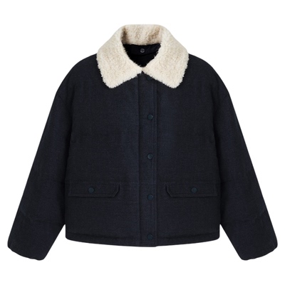 SeRinaBlue拼接毛领羽绒服