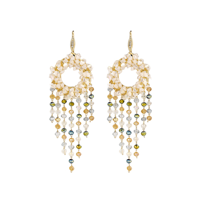 卡洛美晶彩瀑布耳环女长款流苏超仙显脸瘦耳坠小众独特风复古耳饰