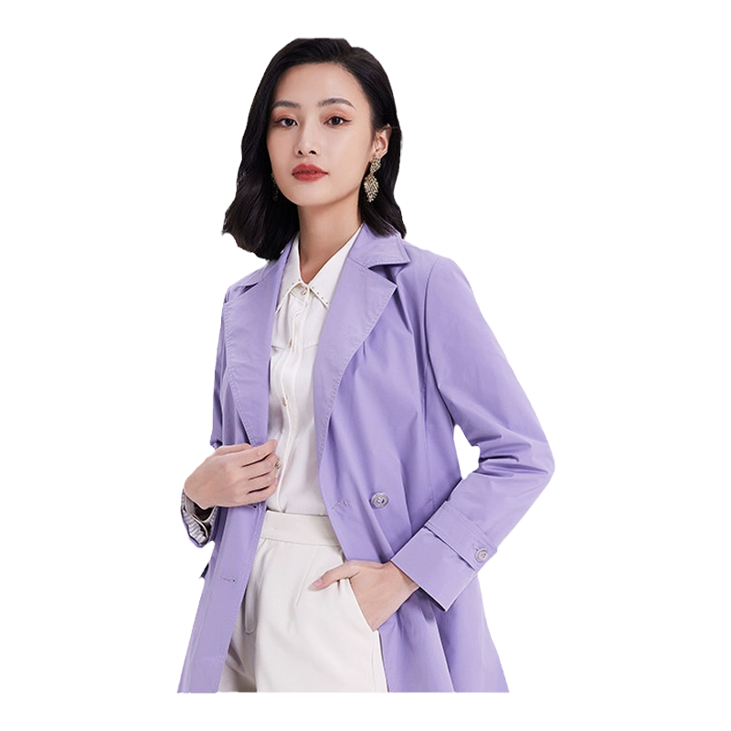 乔万尼2026秋新款风衣外套女小个子中长款温柔紫色高级感EF3A839