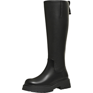 天美意复古厚底骑士靴加绒长靴女鞋子高筒时装靴皮靴2025冬季新款