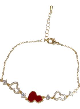 新中式镶钻镂空红色葫芦手链超闪