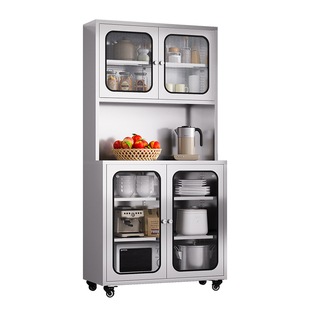 304不锈钢厨柜碗柜多功能厨房储物柜置物餐边网门家用锅具收纳柜