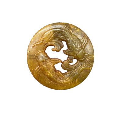 老岫玉古雕工艺鲤鱼装饰品玉璧佩