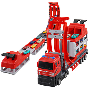 变形弹射大卡车玩具儿童收纳货柜车滑行轨道车套装男孩竞速益智3