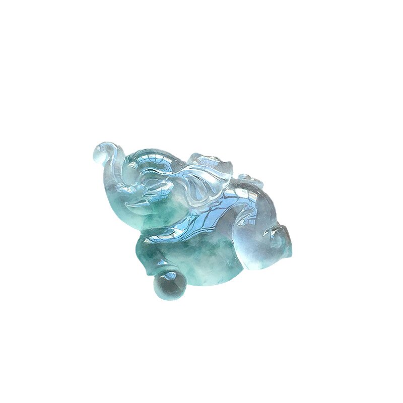 玻璃种飘花精雕太平有象吊坠女