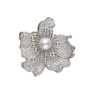 有幸海水珍珠胸针真多麻8-9mm锆石别针式花朵款通勤西装礼服首饰