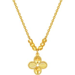 周六福碎碎冰四叶草项链女款黄金色链坠S925银小众新年礼物送女友