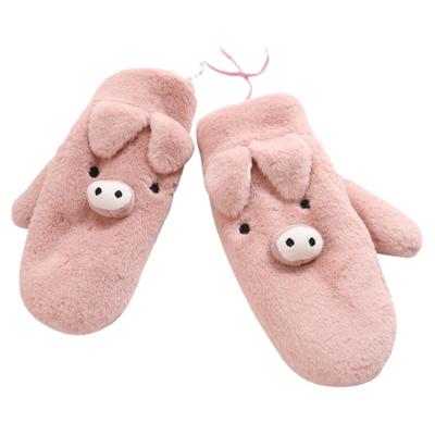 少女小猪加绒加厚防寒绳子手套
