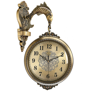 欧式金属双面挂钟简约家用客厅复古时钟创意挂式旋转两面石英钟表