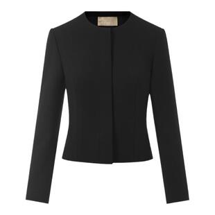 【100%羊毛】LANCY/朗姿2025春新款气质收腰荷叶摆黑色短款外套女