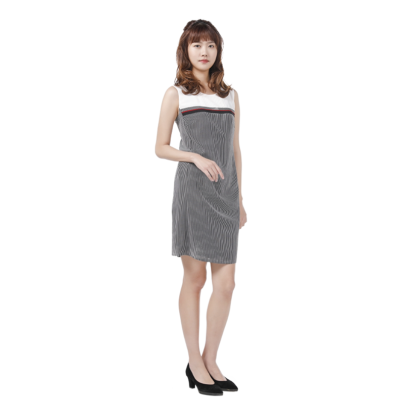 靓诺圆领素色条纹背心连衣裙女士