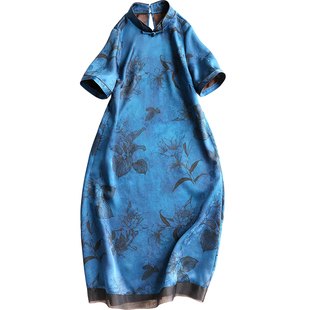 云澍原创花罗香云纱新中式改良真丝国风印花时尚日常旗袍连衣裙夏