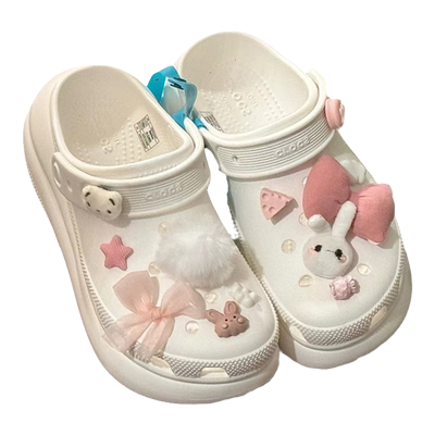 Mkop洞洞鞋配饰毛绒兔子蝴蝶鞋花