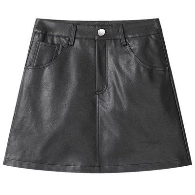 大码美拉德咖色小皮裙PU包臀短裙