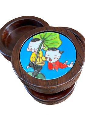 老榆木实木旋转浮雕多层首饰盒