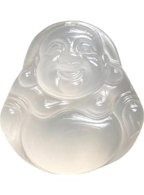 天然阳绿色玉髓弥勒佛吊坠冰种