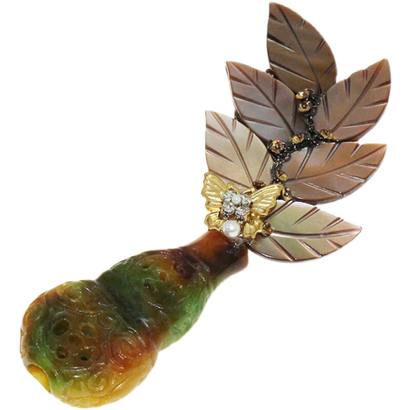 韩国进口古风玉净瓶葫芦旗袍胸针