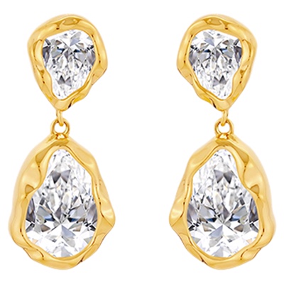 一撇一捺耳钉人造水晶耳环女金色