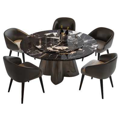 纳威大理石餐桌椅2025新款轻奢高级感圆形饭桌360度旋转转盘别墅