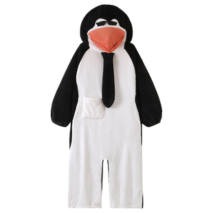 高雅人士企鹅睡衣男女冬季珊瑚绒加厚加绒家居服抖音同款连体搞怪