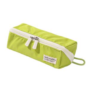 【官方正品】never小方筒笔袋可平摊大开口女简约日系纯色ins网纱夹层初中男孩带挂件文具袋