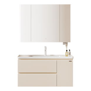 浪鲸奶油风浴室柜洗手盆柜组合陶瓷一体海洋盆智能镜柜032