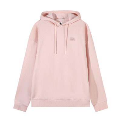 安踏连帽粉色卫衣休闲套头衫