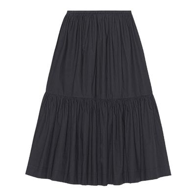 【折上2件85折】ganni女装 荷叶边松紧腰棉质长裙半身裙F9385099