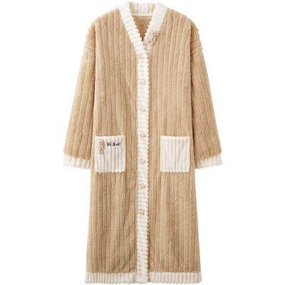 珊瑚绒睡袍女秋冬甜美长款