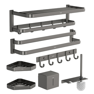 箭牌毛巾架免打孔太空铝五金挂件套装卫生间折叠浴巾架枪色置物架