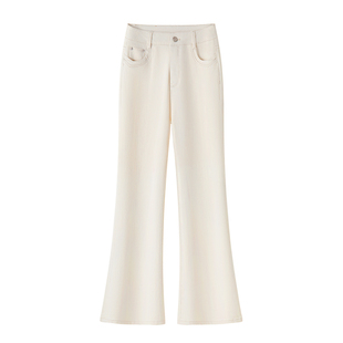 米白色高腰微喇裤女春秋新款显瘦垂顺牛仔喇叭裤百搭西面弹马蹄裤