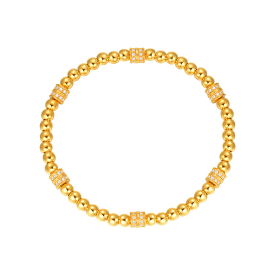 明牌珠宝一路含光硬金手串 黄金锆石镶嵌足金简约金珠手链AFK0481