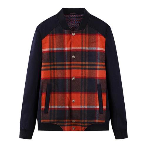 直播福利！撤柜款！大牌撤标男士棒球领修身格子休闲毛呢夹克外套