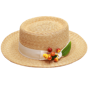 温存背后 欧美风麦秸草草编爵士天然草帽女遮阳帽花朵春夏防晒帽