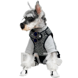 大子原创宠物狗冬季加绒保暖可牵引绅士风灰色高级感棉背心斗牛