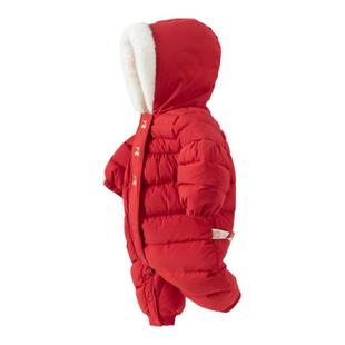 戴维贝拉A类新生儿羽绒连体衣保暖冬装三防女宝宝拜年新年婴儿服