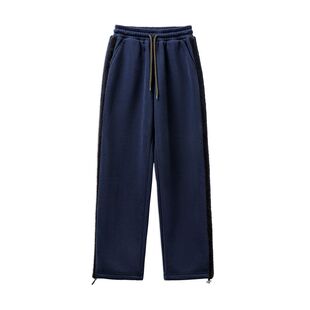马登美式双杠条纹卫裤宽松加绒厚休闲裤垂感外穿抽绳运动裤秋冬女