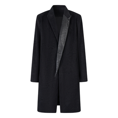 Dzic98羊毛解构拼皮毛呢大衣