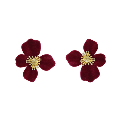 西西娅过年新年红色耳环黑色植绒