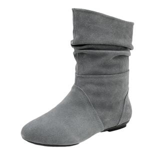 秋冬加绒翻毛皮马丁靴女平底平跟真皮短靴磨砂皮平底靴中筒靴女靴