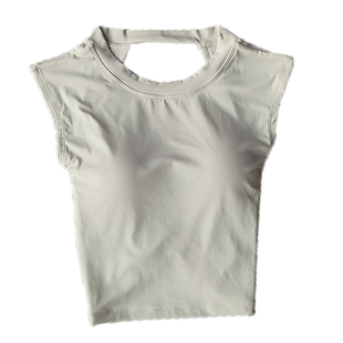 春夏性感短款露背固定胸垫运动T恤背心女紧身速干显瘦瑜伽服上衣