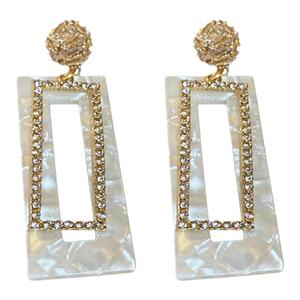 银针镶钻方形夸张耳环女欧美法式简约时尚潮耳坠瑞丽风气质耳饰品