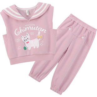 女童套装春装2026新款洋气儿童无袖卫衣束脚裤两件套女孩学院套装