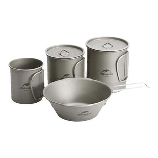 Naturehike挪客户外纯钛水杯钛碗露营折叠水杯便携可烧水餐具套装