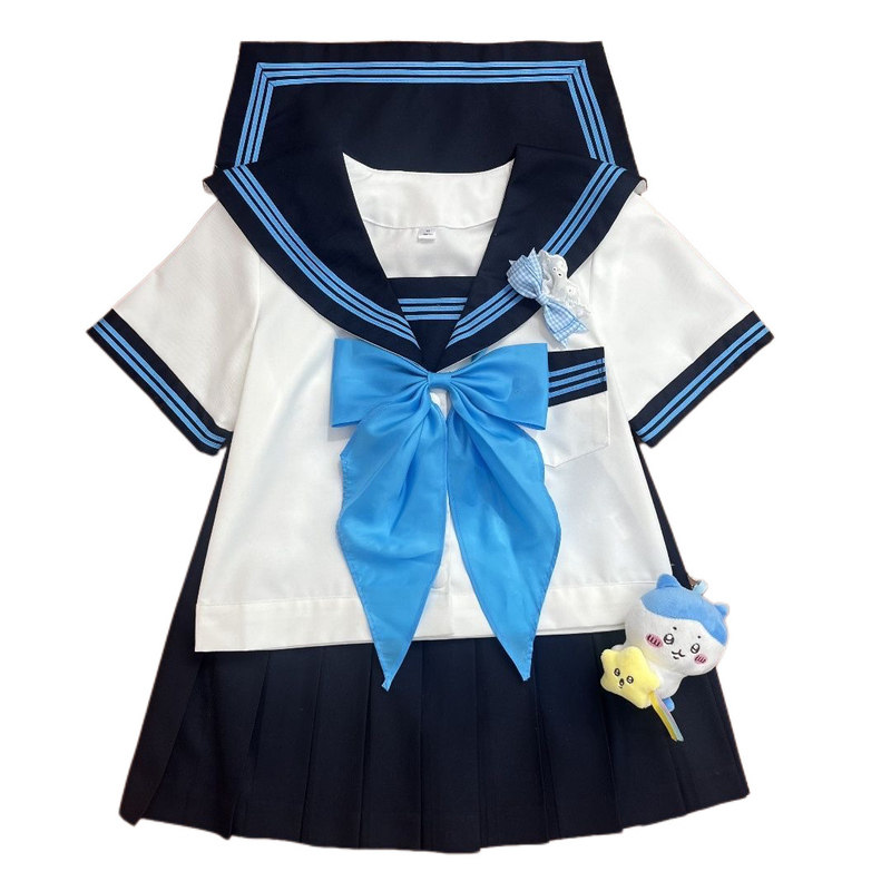 云靡正版日系绀领蓝三本水手服