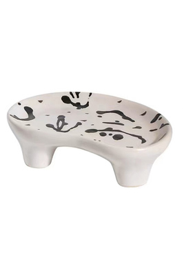 手捏感手绘釉下彩陶瓷高脚甜品盘