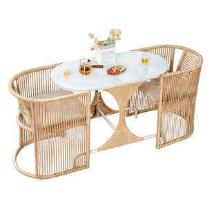 阳台休闲茶桌椅组合户外庭院小桌椅藤编靠背椅网红一桌二椅三件套