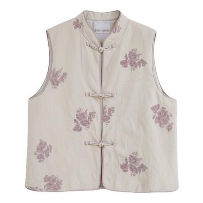 26春季新款绣花亚麻新中式马甲女