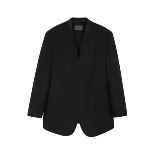 LESS通勤职场西装外套女绵羊毛休闲黑宽松立领毛呢大衣2O0813370