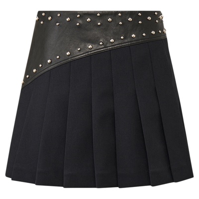 lostinecho个性铆钉皮腰百褶裙